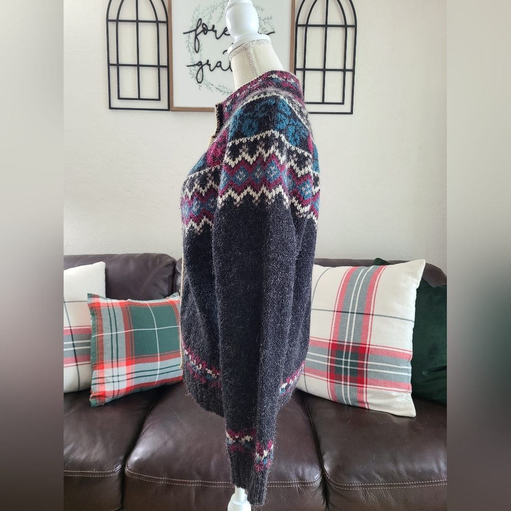 VINTAGE WOOLRICH WOOL MOHAIR GRAY PINK NORDIC CARDIGAN SWEATER SIZE M ARCTIC‎ - Picture 6 of 10